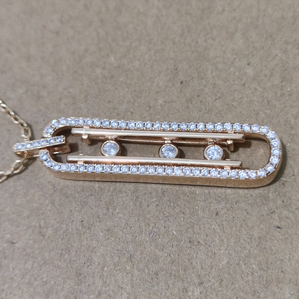 Messika Rose Gold Paperclip Pendant with Pavé Diamonds - Picture 8 of 8